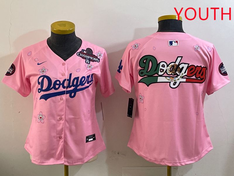 Youth Los Angeles Dodgers Blank Pink Sakura Edition 2025 Nike MLB Jersey style 9->youth mlb jersey->Youth Jersey